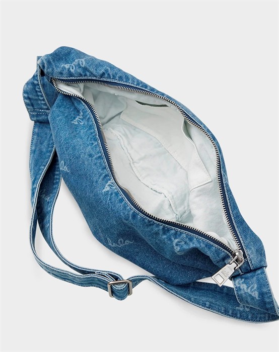 Gili Small Printed Logo Denim Taske - Washed Denim